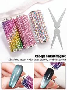 Cat-Eye Nail Art Set Featuring A Handle Fully Encrusted With Rhinestones; Easily Creates A Translucent Cat-Eye Halo Effect. Suitable For Professional Nail Technicians, Trainees, And DIY Enthusiasts - Multicolor - View 1