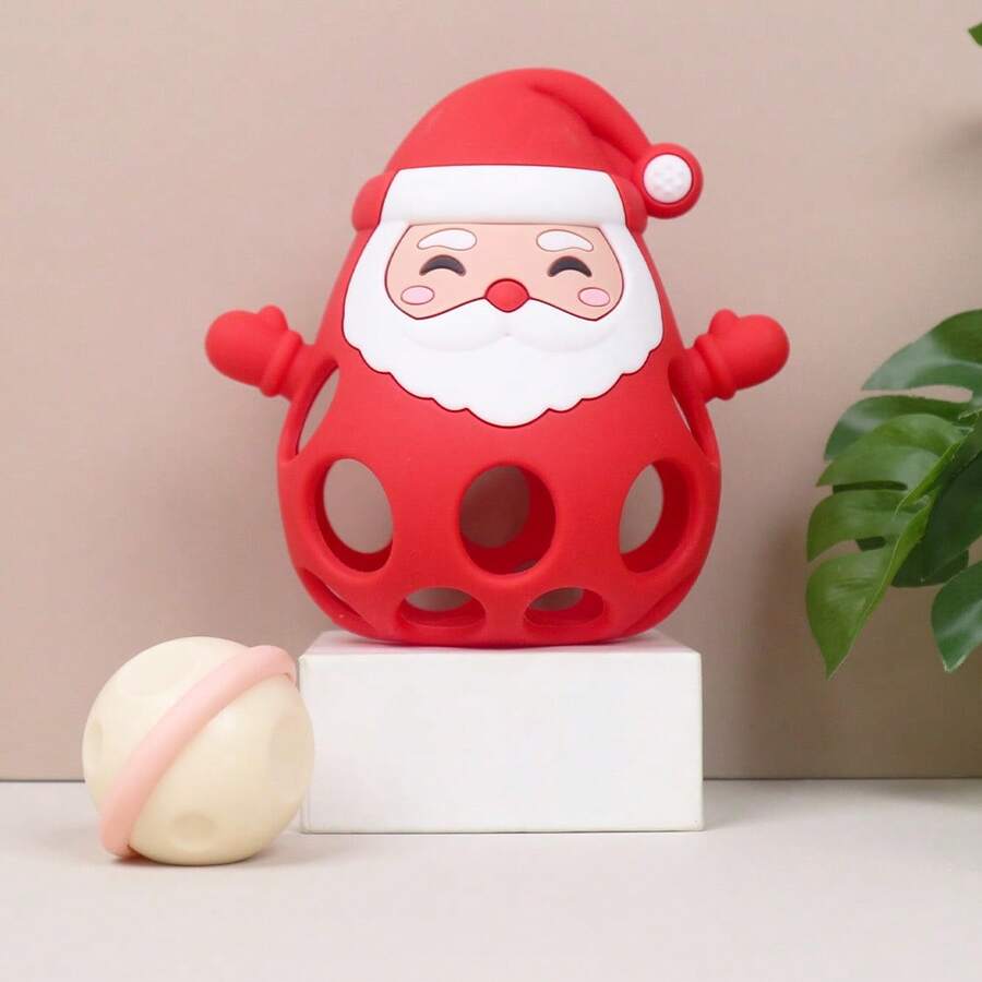 1 món đồ chơi lắc bằng silicone hình ông già Noel, bóng cầm tay có chuông, quà Giáng sinh cho bé - Nhiều màu - Xem 1