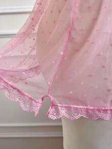 AESKEIA Women's Sexy Lingerie, Semi-Sheer Polka Dot Mesh Nightgown And Thong Set, Perfect For Holiday Gift - Pink - View 10