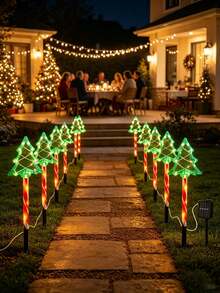 1Set(5Pcs) Green Solar Christmas Tree Stake Lights, LED Candy Cane Ground Plug Lamps, Waterproof Outdoor Pathway Landscape Lights For Yard Lawn Patio Xmas Holiday Decor - Multicolor - View 6