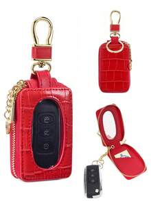MIYIN Fashionable Visible Key Cover, Minimalist Solid Color Crocodile Texture Keychain, Unisex, Mini Portable Scratch-Resistant Car Key Pouch - Universal Car Key Ring, PU Zipper Key Ring Wallet, Men's Birthday Gift, Gift For Husband, Women's Gift, Valentine's Day Gift, Key Storage Bag, Mini Wallet - Multicolor - View 15