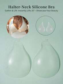 1pc Teardrop Lift-Up Gather Silicone Bra With Detachable Clear Straps, Seamless Invisible Bra For Backless Dresses And Halter Tops - Clear - View 2