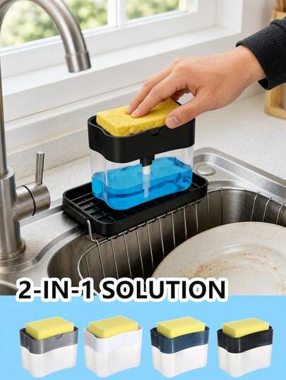 Multifunctional Soap Dispenser With Built-In Sponge Holder - Countertop Storage Box, Leak-Proof Pump Head, Battery-Free, Space-Saving For Kitchen And Bathroom - Ideal Christmas/Halloween Gift