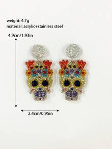 1Pair Glittering Smooth Acrylic Mexican Carnival Hat Skull Marigold Printed Drop Earrings For Women Girls Day Of The Dead Party Jewelry - Multicolor - View 8