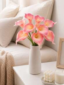1/6/12/20Pcs PU Pink Artificial Calla Lily Flowers,Realistic Faux Calla Lily Bouquet, No Vase, For Home Table, Wedding, Indoor Outdoor, Garden, Party Decor Floral Arrangement - Baby Pink - View 3