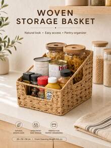 2 Pieces Detachable Trapezoid Woven Storage Basket Set With Cutout Handles, Waterproof Paper Rattan Large-Capacity Organizer Bins For Snacks, Toiletries, Pantry, Kitchen, Bathroom, Closet And Shelf - Multicolor - View 3