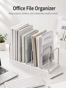 Bokhylla för skrivbord i rostfritt stål, justerbar hylla och mapporganizer med stabil plastbas, modern minimalistisk förvaringsställ för kontorsskrivbord, lämplig för skrivbord, bokhylla, hem eller kontor, för organisering och förvaring av böcker och mappar - Multifärgad - Visa 4