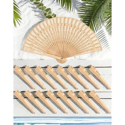 1/5/10/15pcs Fashionable Wooden Folding Fan, Bohemian Style Hollow Carved Wooden Fan, Handheld Fan, Wedding Fan, Can Be Used As Photo Prop, Bamboo Material, Lightweight And Portable - Women's Graduation Gift And Home Decor Accessory. Suitable For Women's Graduation Gift Or Home Decor, A Fashionable Choice For Summer, Beach Or Travel (Random Color)