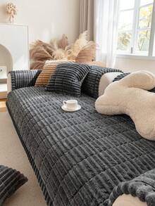 1 buah Sarung Sofa Quilted Warna Polos, Hangat, Lembut, Ramah Kulit, Dapat Dicuci dengan Mesin, Ramah Hewan Peliharaan, Dekorasi Liburan, Perlindungan Furnitur, Penyegaran Sofa Lama, Cocok untuk Sofa 1/2/3/4 Dudukan, Sandaran Tangan, Sandaran Punggung, Sarung Sofa - Dark Grey - View 8