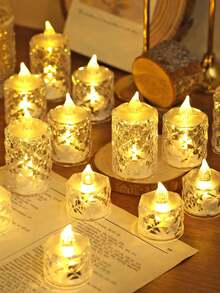 1/3/12/24pcs Crystal Shaped LED Electronic Candles, Battery Operated, Flameless Candles, Indoor Tabletop Bar Decor Candles, Holiday, Party, Wedding, Proposal, Birthday Decoration Lights, Create Romantic And Cozy Atmosphere - Yellow Light - View 3