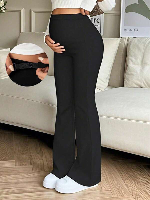 Pantalon de maternité noir décontracté et polyvalent à évasé haute élasticité, pantalon de maternité à taille ajustable