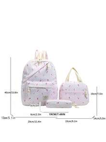 Set Tas Ransel 3 Buah Bergaya Kampus dengan Motif Polkadot/Bunga, Termasuk Ransel, Tas Bekal, dan Tempat Pensil, Dilengkapi Kompartemen Laptop, Tali Bahu yang Dapat Diatur, Banyak Kantong, Kapasitas Besar, Set Tas Sekolah Multifungsi, Cocok untuk Anak Perempuan/Laki-laki/Siswa untuk Penggunaan Sehari-hari/Liburan/Perjalanan/Kembali ke Sekolah - 2345 - View 3