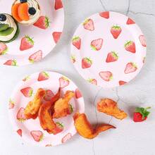 7/9 Inch Strawberry Series Printed Disposable Paper Plates, Floral Strawberry Disposable Party Plates, Party Decorations, Disposable Party Supplies, Birthday Party, Gift Party, Celebration Disposable Tableware - Pink Strawberry - View 6