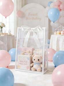 12-Packs Clear Gift Bags With White Trim And Satin Ribbon Bows; Reusable PVC Tote Bag For Weddings, Bridal Showers, Birthday Gift Wrapping,Elegant Gift Packaging; For Displaying Flowers In Boutiques ﻿ - Transparent Gift Bag With White Trim (including Ribbon) - View 9