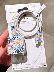 極簡海洋元素蘋果充電器蝴蝶結造型保護套，適用 20W Apple 15 充電線保護套、16 Pro Max 手機數據線保護套、13/14 Plus 保護殼，防斷裂、防貓咬 - 神話太陽 - 查看 5
