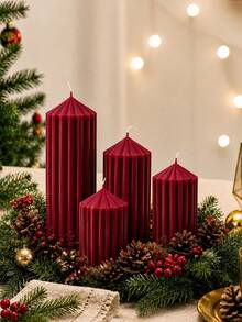 Christmas 4pcs Roman Column Scented Candle Set, Smokeless Scented Candles, Christmas Home Decor Candles, Halloween Decor Candles, Candle Centerpiece, Suitable For Home Decor Gifts - Coarse Gear Pointed Cylinder - View 5