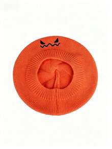 1 Peça Boina Tricotada de Abóbora de Halloween, Chapéu Tricotado Fofo com Rosto de Fantasma de Abóbora Laranja Bordado, Boina Macia e Quente para Outono/Inverno, Acessório de Cabeça para Cosplay, Decoração de Fantasia de Festa de Halloween, Acessório para Fotos - A - Visão 7