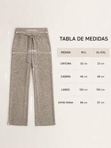 Pantalón de pierna ancha para mujer. Sin bolsillo. Ajuste de cintura natural, cordón tipo cinta ajustable. Textura suave, sin estampado. Interior fresco y muy cómodo. - Beis - Ver 5