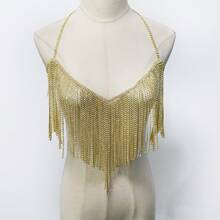 Sexy Shiny Multi-Layer Long Tassel Rhinestone Chest Chain, Exaggerated Women's Lingerie Jewelry Accessory For Nightclub, Halloween, Bikini - Gold - View 4