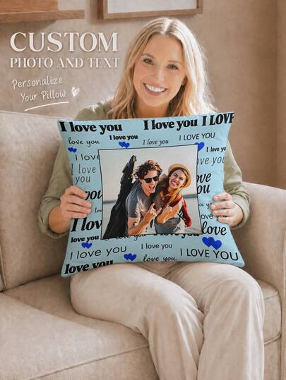 1pc Personalized Custom Photo & Name Pillowcase, Wedding Couple Commemorative Gift, Home Decor, Valentine's Day, Christmas, Thanksgiving, Mother's Day, Father's Day, Gift For Dad Or Mom, New Year Pattern, Baby/Couple/Family Photo, Single-Sided Print