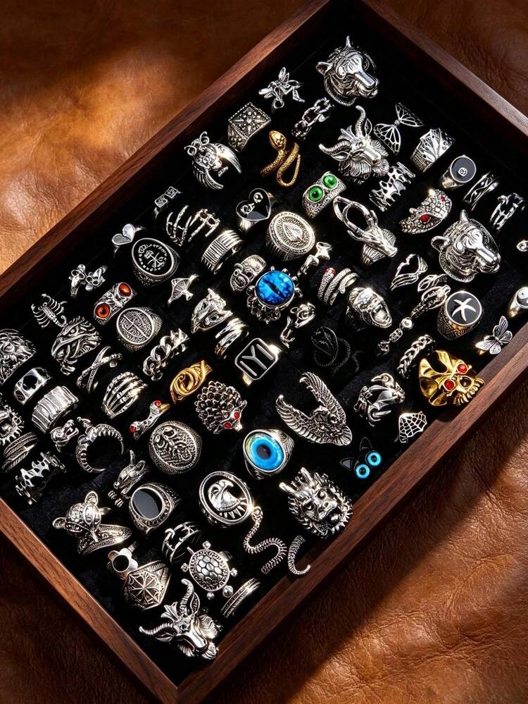 10/20pcs Fashion Vintage Gothic Punk Style Ring Set, Unisex, Skull Animal Demon Eye Claw Mixed Stackable Jewelry, Suitable For Daily Wear, Party, Gift - Eye Animal Punk Style Ring - View 1