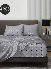 4-Piece Black Marble Pattern Bedding Set, Includes 1 Fitted Sheet + 1 Flat Sheet + 2 Pillowcases, Mattress Protector Set (Pillow Inserts Not Included), Fits King/Queen/Full/Twin Sizes, Deep Pocket Fitted Sheet Up To 11.8 Inches - Grey - View 2