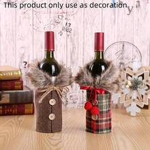 Rustic Vintage Style, Linen Fabric, Cylindrical Shape, Faux Fur Collar, Wooden Buttons And Pom Pom Decoration, Decorative And Protective Function, Wine Bottle Sleeve, Suitable For Christmas, Holiday Dinner, Home Kitchen, Party And Winter Scenes - View 13