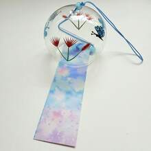 1pc Japanese Style Glass Wind Chime, Floral Printed Hanging Ornament With Paper Tassel For Window Home Patio Garden Decor - Japanese Wind Chime - View 13