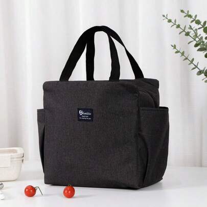 1pc Insulated Lunch Storage Bag, Portable Thermal Tote Organizer Bag With Side Pockets For Work School Picnic Daily Use