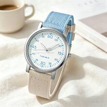 Plastic Case Canvas Strap Women's Quartz Wristwatch, Minimalist Fashion Fresh Neutral Wristwatch, Academic Style - Mouldless - View 6