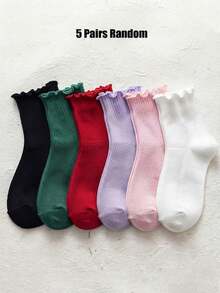 5/10/20 Pairs Random Baby Toddler Girls Frilly Socks, Sweet Solid Color Lettuce Edge Ribbed Crew Socks For Kids Halloween,Christmas Birthday Gifts - Multicolor - View 17