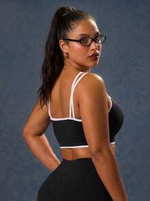 2pcs/Set Women Plus Size Seamless Contrast Color Low Support Knit Sports Bra, Suitable For Yoga, Fitness, Daily Wear - Multicolor - View 6