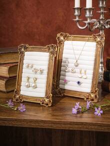 1PC European Carved Frame Style Jewelry Display Stand (Jewelry Not Included), French Luxury Earring & Necklace Display Rack, Vertical Desktop Jewelry Storage Ornament, Baroque Accessory Storage Rack, Ins Style Home Vanity Jewelry Storage Frame, Suitable For Studs, Earrings, Necklaces, Pendants Storage & Display, Birthday, Housewarming, Holiday Gift, Photography Prop - Gold - View 4