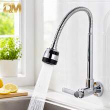 D&M 2en1 Grifo de cocina con rociador,Grifo telescópico,Grifo empotrado, grifo multifunción, grifo de cocina flexible, con modos de chorro potente y chorrito fino, manguera tipo <<cuello de cisne» giratoria de 360°, apto para lavabos de baño y fregaderos de cocina - Plateado - Ver 5