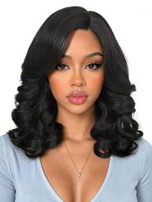 16 Inch Short Curly Wig For Side Part Short Curly Bob Wig Heat-Resistant Synthetic Fiber Texture Shoulder Length Voluminous Natural Look For Daily Party Wear - Multicolor - View 5