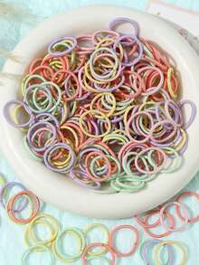 50/100pcs 2CM Elastic Hair Bands, Girls Rubber Bands, Cute Small Hair Ties With Decorative Rings, No-Damage Hair Accessories, Candy Color Hair Ropes And Hair Rings For Girls, Suitable For Shopping And Dressing Up - Multicolor - View 7