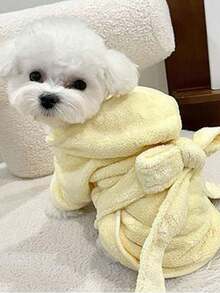 1PC Quick‑Dry Hooded Pet Bathrobe, Super Absorbent Soft Plush Dog Cat Bath Towel With Adjustable Waistband, Pet Accessories For Post‑Bath Use - Multicolor - View 5