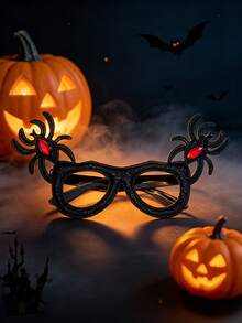 1pc Halloween Spider Decoration Glasses Frame, Black Sequin Costume Glasses With Red Rhinestones, No Lenses, Party Favor, Suitable For Cosplay, Photo Props, Women's Accessory - Multicolor - View 1