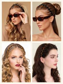 2pcs U-Shaped Comb Headband, Non-Slip Hair Accessory, Black And Tortoise Shell Plastic, Suitable For Daily Styling And Sports - Multicolor - View 5