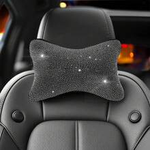 1pc Rhinestone Car Headrest Neck Pillow, Shiny Crystal Soft Plush Car Neck Support Cushion, Women's Car Interior Accessory - Multicolor - View 4
