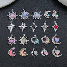 5/10/20pcs Silvery Plated Celestial Rhinestone Charms Sun Moon Star Heart Alloy Pendant For DIY Bracelet Necklace Earring Jewelry Making Findings - Multicolor - View 2