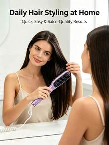 CRASTS Hair Straightener Brush, 2‑In‑1 Straightening Brush For Smooth Sleek Hair & Loose Curls, Ceramic Tourmaline Hot Brush Anti‑Scald Design, Portable Electric Hair Styling Comb For Home Salon Use - Lilac Purple - View 12