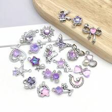 5/20pcs Silvery Plated Purple Rhinestone Charms Dolphin Shell Star Heart Butterfly Owl Pendant For DIY Necklace Earring Jewelry Making Findings - Mauve Purple - View 4