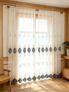 1pc Rod Pocket Modern Minimalist European Embroidered Sheer Curtain For Living Room Bedroom Balcony Bay Window Decor - Multicolor - View 5