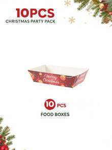 10/24pcs Red Christmas Ball, Pine Branch And Bow Print Paper Tableware Set, Includes Paper Cups, Popcorn Food Boxes, Napkins And Straws, Disposable Paper Tableware Suitable For New Year Celebrations, Family Gatherings, Dessert Events And Seasonal Parties - Multicolor - View 13