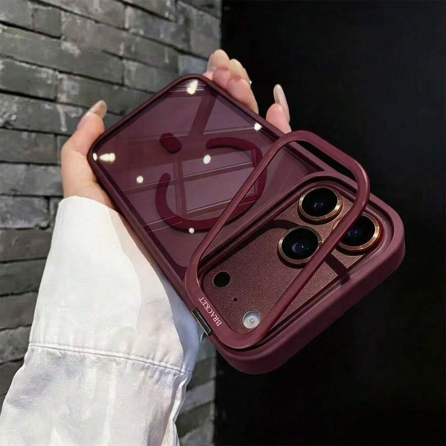 奢華橘色磁吸無線充電手機殼,適用於 iPhone 17 Pro Max Air 16 15 14 13 12 Pro Max Plus,金屬鏡頭保護蓋,壓克力背板,防震高透透明殼 - 棕色 - 查看 1