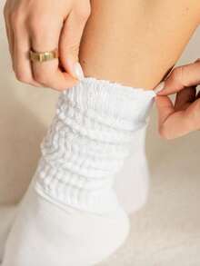 1/3/6 Pairs Women's White Fashion Bubble Scrunch Yoga Socks, Mid-Calf Socks, Sports Socks, Sweat-Absorbent Breathable Comfortable, Classic, Knee-High, Casual Tight Calf Socks, Women's Socks, Suitable For Daily, Sports, Pilates, Back To School, All Seasons - White - View 6