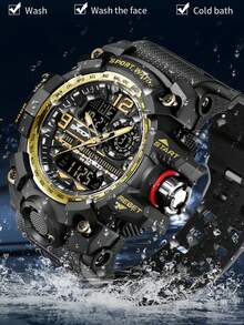 SANDA 3133 Men's Digital Analog Sports Watch 50M Waterproof Multifunction Chronograph Alarm Luminous Silicone Strap Outdoor Watch - One Size - View 7