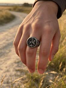 1pc St. George Dragon Slayer 316L Stainless Steel Ring, Vintage Celtic Knot Engraved Men's Ring, Non-Fading - St. George Dragon Slayer Men's Ring - View 9