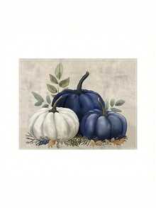 1pc/2pcs/4pcs Watercolor Hand-Painted Pumpkin Print Autumn Decorative Placemats, Simple Farmhouse Style Polyester Hard Fabric Table Mats, Machine Washable, Home Decor, Suitable For Family Gatherings, Parties, Holiday Decorations, Dining Table Decor, 32x42cm - Blue and White - View 7